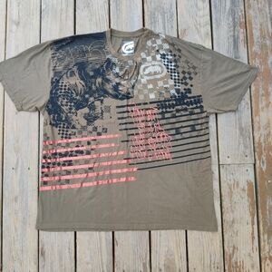 Ecko Men 3XL Classic T-Shirt Logo Metallic Graphic Double Sided AOP Graffiti EUC